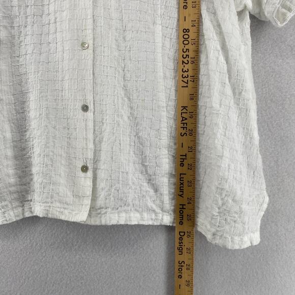 EILEEN FISHER Top 1X Organic Cotton Box Voile Boxy Button Up Short Sleeve White - Picture 9 of 13
